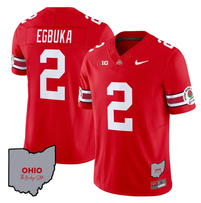 Emeka Egbuka Jersey #22 Ohio State Rose Bowl Patch Football V3 Red by NCAA Football Jersey