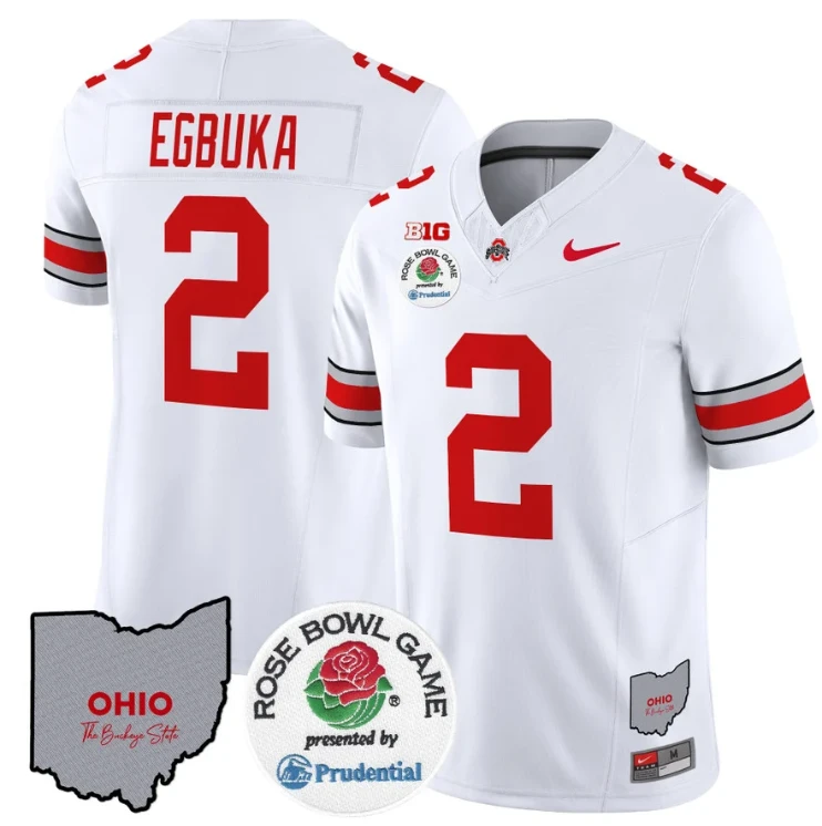 Emeka Egbuka Jersey #2 Ohio State Buckeyes Rose Bowl Vapor Limited V2 White by NCAA Football Jersey