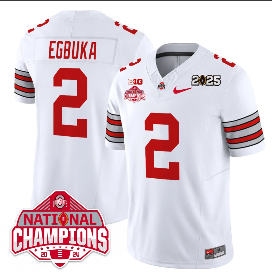 Emeka Egbuka Jersey #2 Ohio State 2025 CFP Patch National Champions by My Store NCAA Football Jerseys