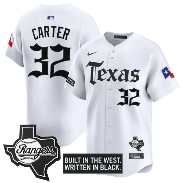 Evan Carter Jersey #32 Texas Rangers Gothic Frontier Edition Vapor Limited Stitched White by My Store