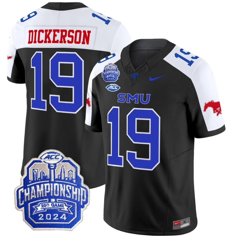 Eric Dickerson Jersey #19 SMU Mustangs 2024 ACC Championship Patch Black Alternate by My Store