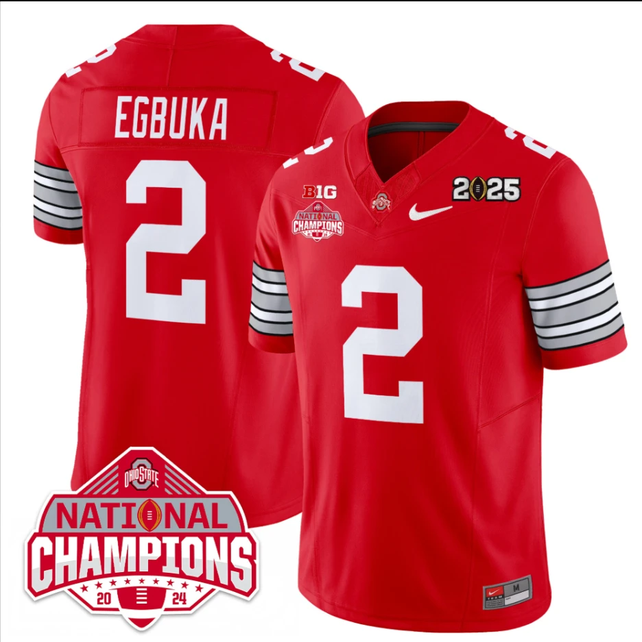 Emeka Egbuka Jersey #2 Ohio State 2025 CFP Patch National Champions by My Store NCAA Football Jerseys
