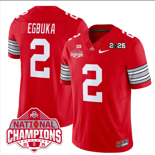Emeka Egbuka Jersey #2 Ohio State 2025 CFP Patch National Champions Red by My Store