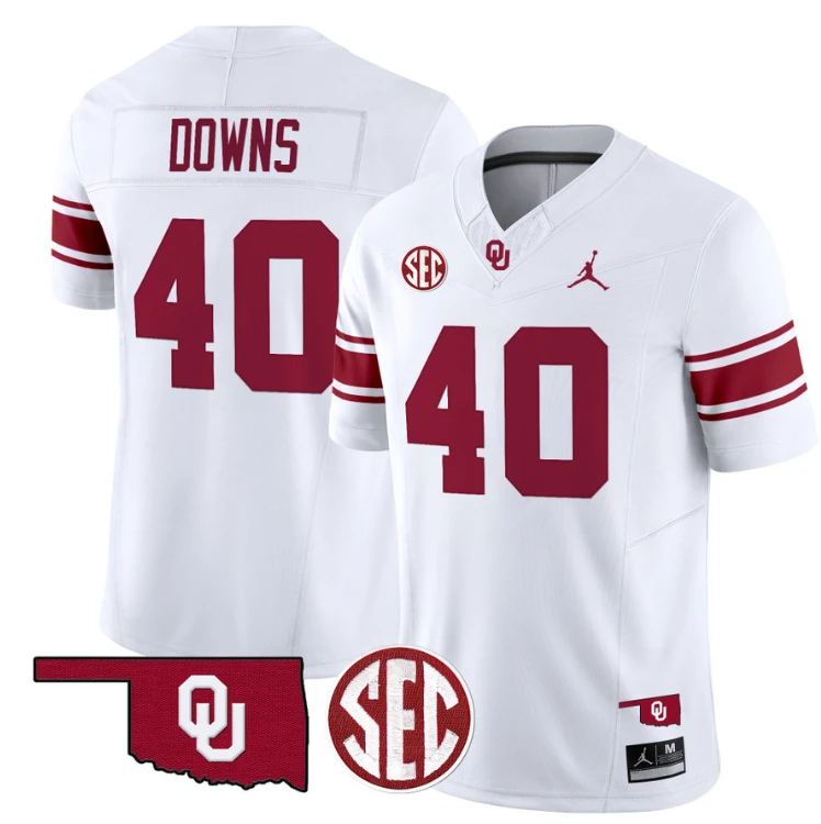 Ethan Downs Jersey #40 Oklahoma Sooners Football Throwback Vapor Limited Stitched White by My Store