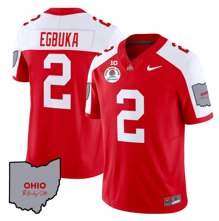 Emeka Egbuka Jersey #22 Ohio State Rose Bowl Patch Football V3 Red Alternate by NCAA Football Jersey