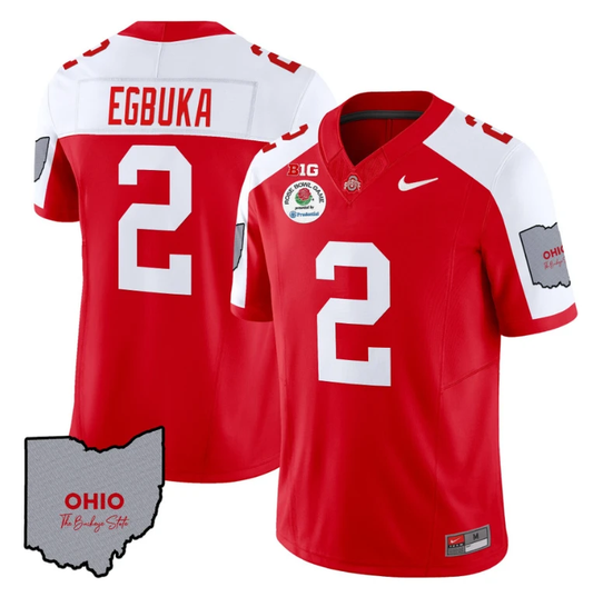 Emeka Egbuka Jersey #22 Ohio State Rose Bowl Patch Football V3 Red Alternate by NCAA Football Jersey