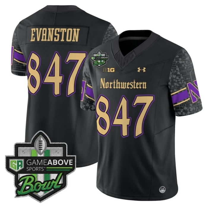 Evanston Jersey #847 Northwestern Wildcats 2025 GameAbove Sports Bowl by My Store NCAA Football Jerseys