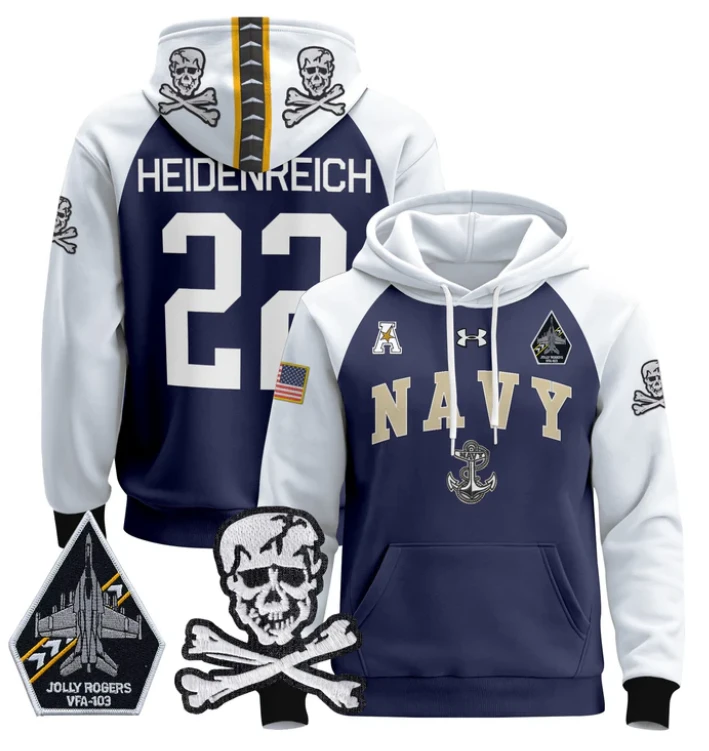 Eli Heidenreich Hoodie #22 Navy Midshipmen Pullover Jolly Rogers V2 by Hoodie Pullover