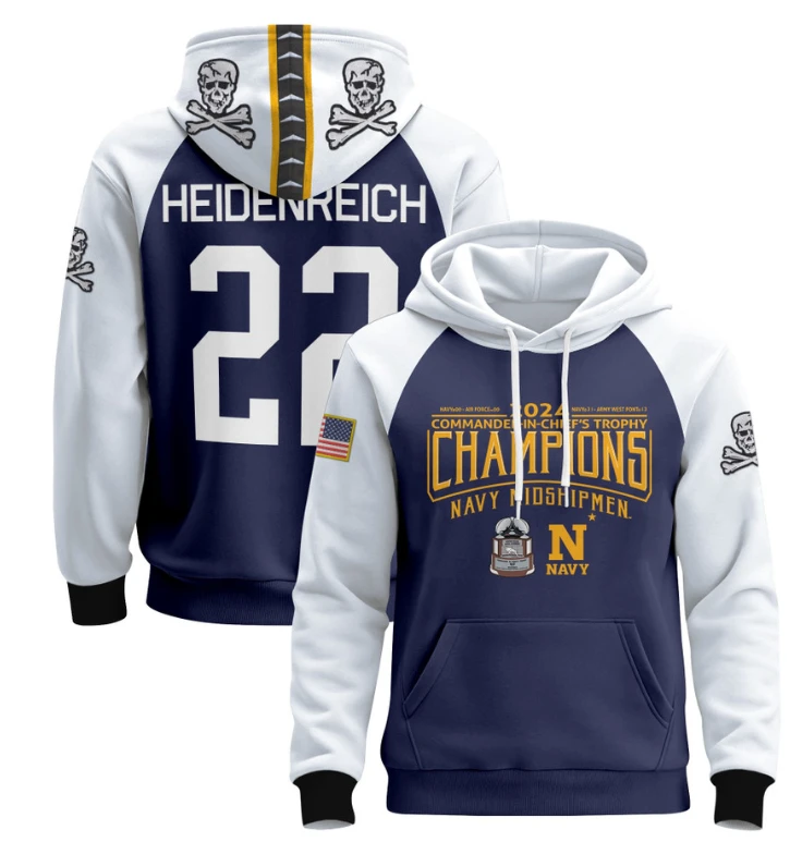 Eli Heidenreich Hoodie #22 Navy Midshipmen Champions Patch Pullover Gold White by Hoodie Pullover