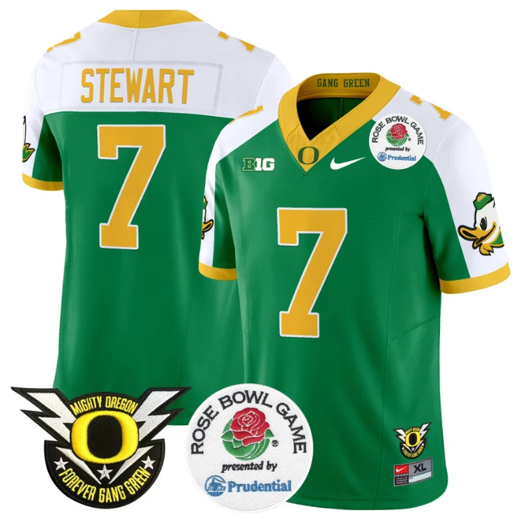 Evan Stewart Jersey #7 Oregon Ducks Football 2024 Rose Bowl Green Alternate by NCAA Football Jersey