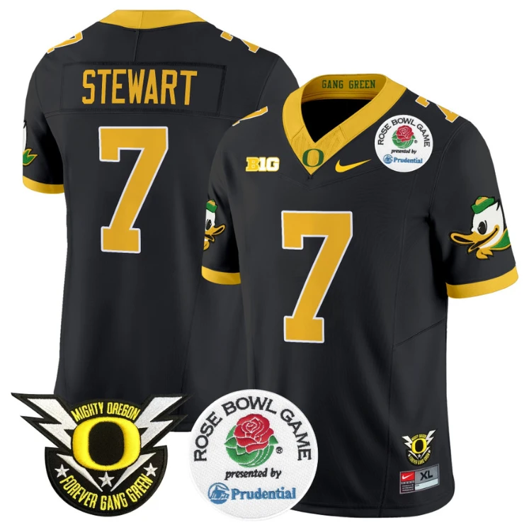 Evan Stewart Jersey #7 Oregon Ducks Football 2024 Rose Bowl Stitched Black by NCAA Football Jersey