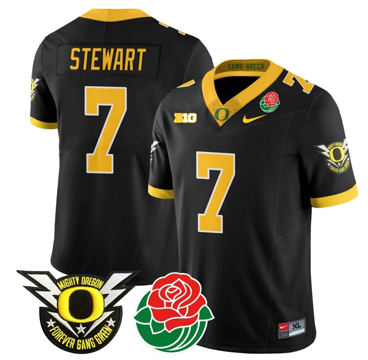 Evan Stewart Jersey #7 Oregon Ducks 2024 Mighty Rose Bowl Patch N2 Black by My Store