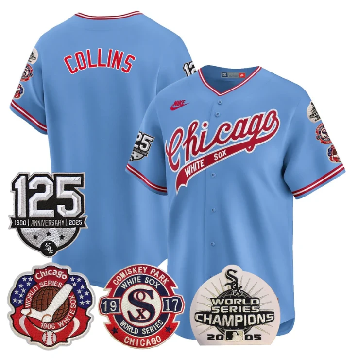 Eddie Collins Jersey Chicago White Sox 125th Anniversary World Series Champions Blue by My Store