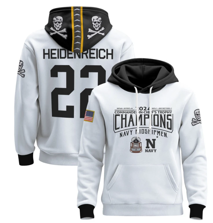 Eli Heidenreich Hoodie #22 Navy Midshipmen Champions Patch Pullover Gold White by Hoodie Pullover
