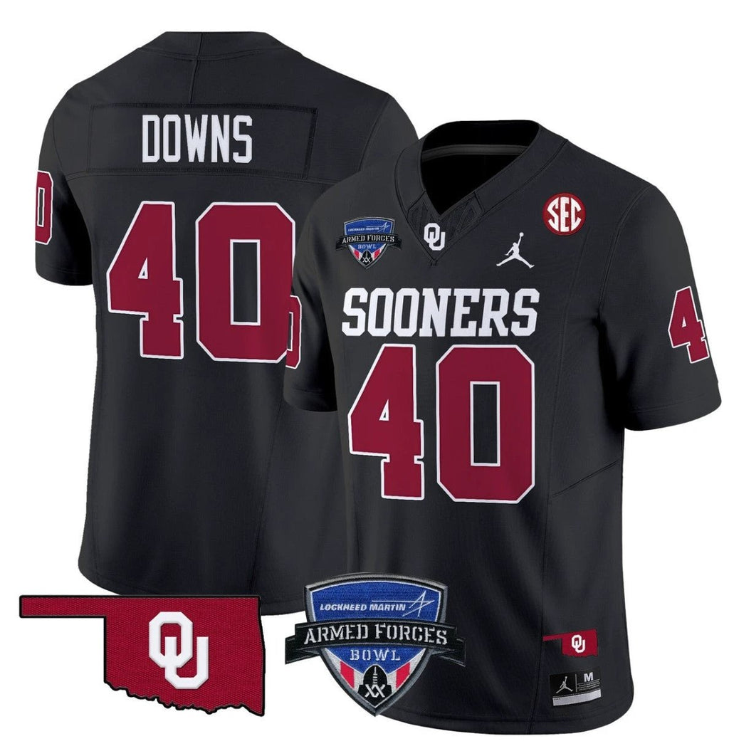 Ethan Downs Jersey #40 Oklahoma Sooners 2025 Armed Forces Bowl Patch Black by My Store
