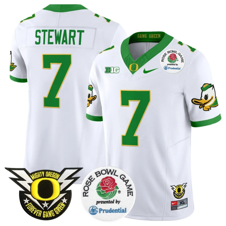Evan Stewart Jersey #7 Oregon Ducks Football 2024 Rose Bowl Stitched White by NCAA Football Jersey