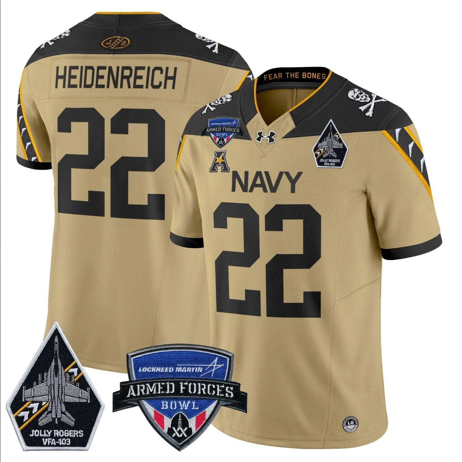 Eli Heidenreich Jersey #22 Navy Midshipmen 2025 Armed Forces Bowl Patch Gold by My Store