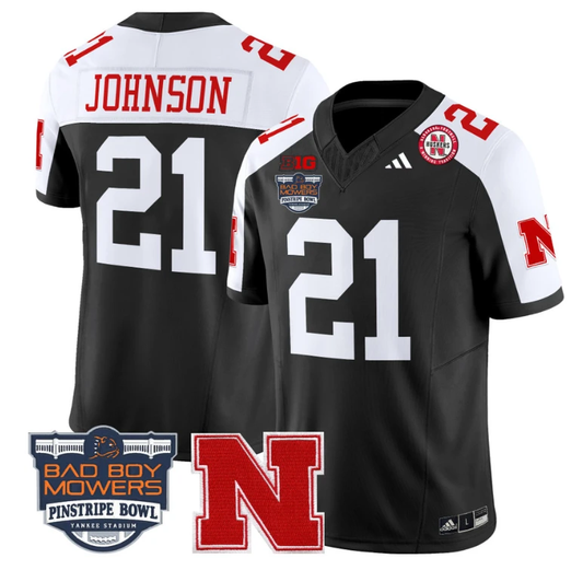 Emmett Johnson Jersey #21 Nebraska Cornhuskers 2025 Pinstripe Bowl Black Scarlet by My Store