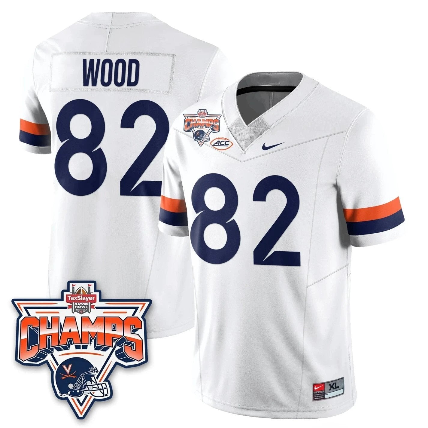 Eli Wood Jersey #82 Virginia Cavaliers 2025 Gator Bowl Champions White by NCAA Football Jersey
