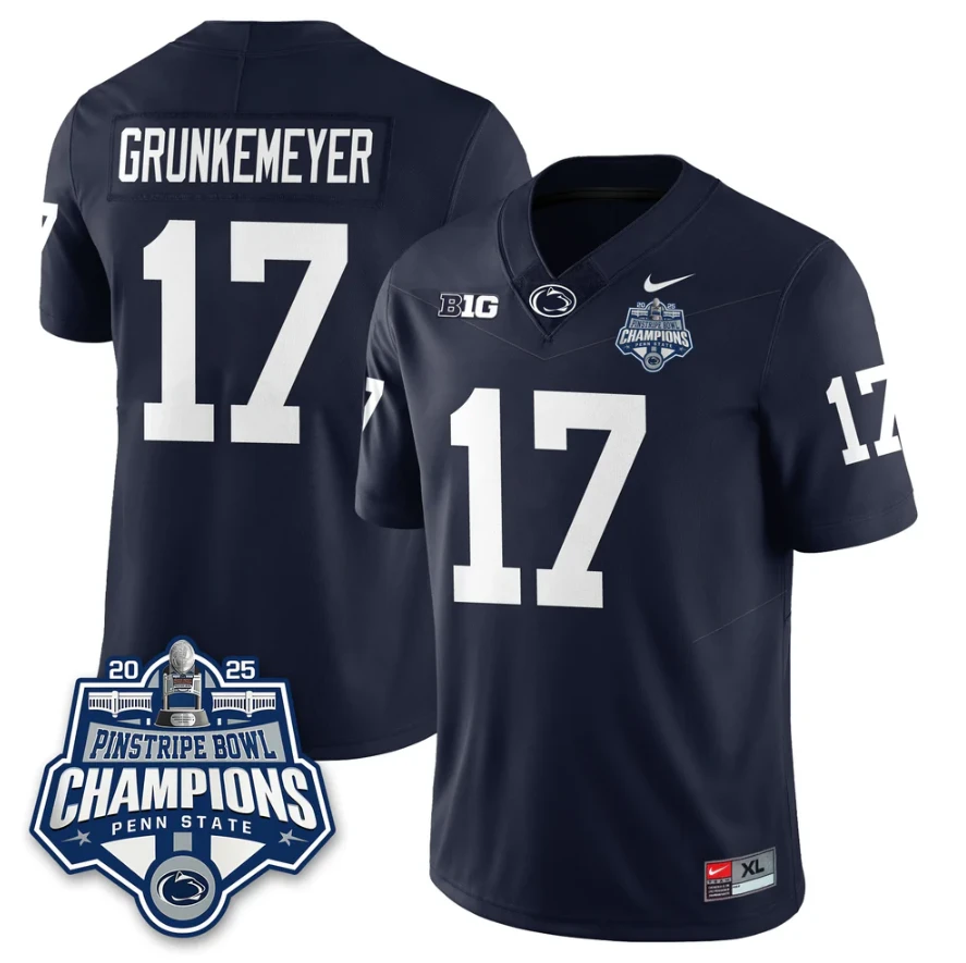 Ethan Grunkemeyer Jersey #17 Penn State 2025 Pinstripe Bowl Champions by My Store NCAA Football Jerseys