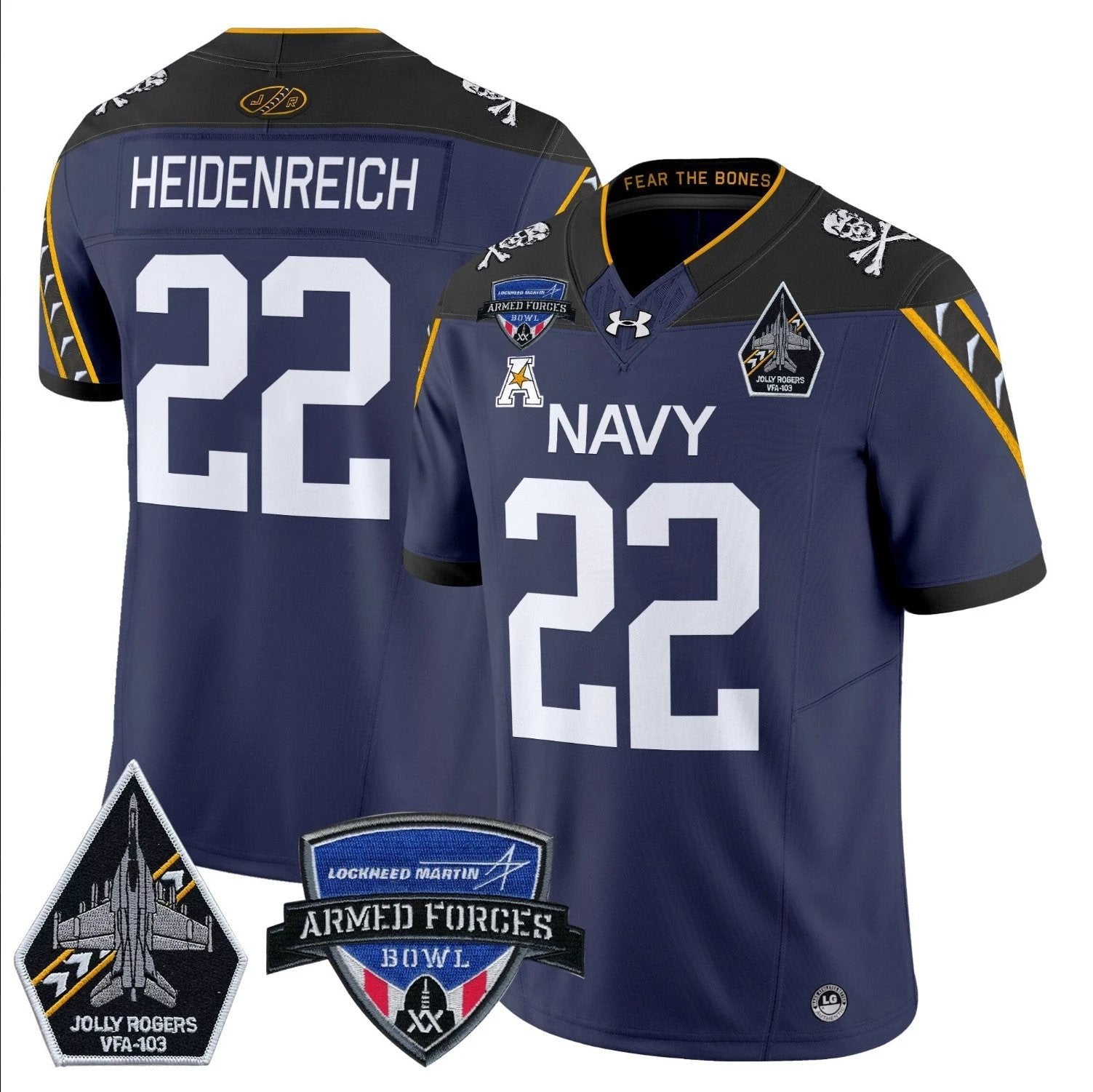 Eli Heidenreich Jersey #22 Navy Midshipmen 2025 Armed Forces Bowl Patch Navy by My Store