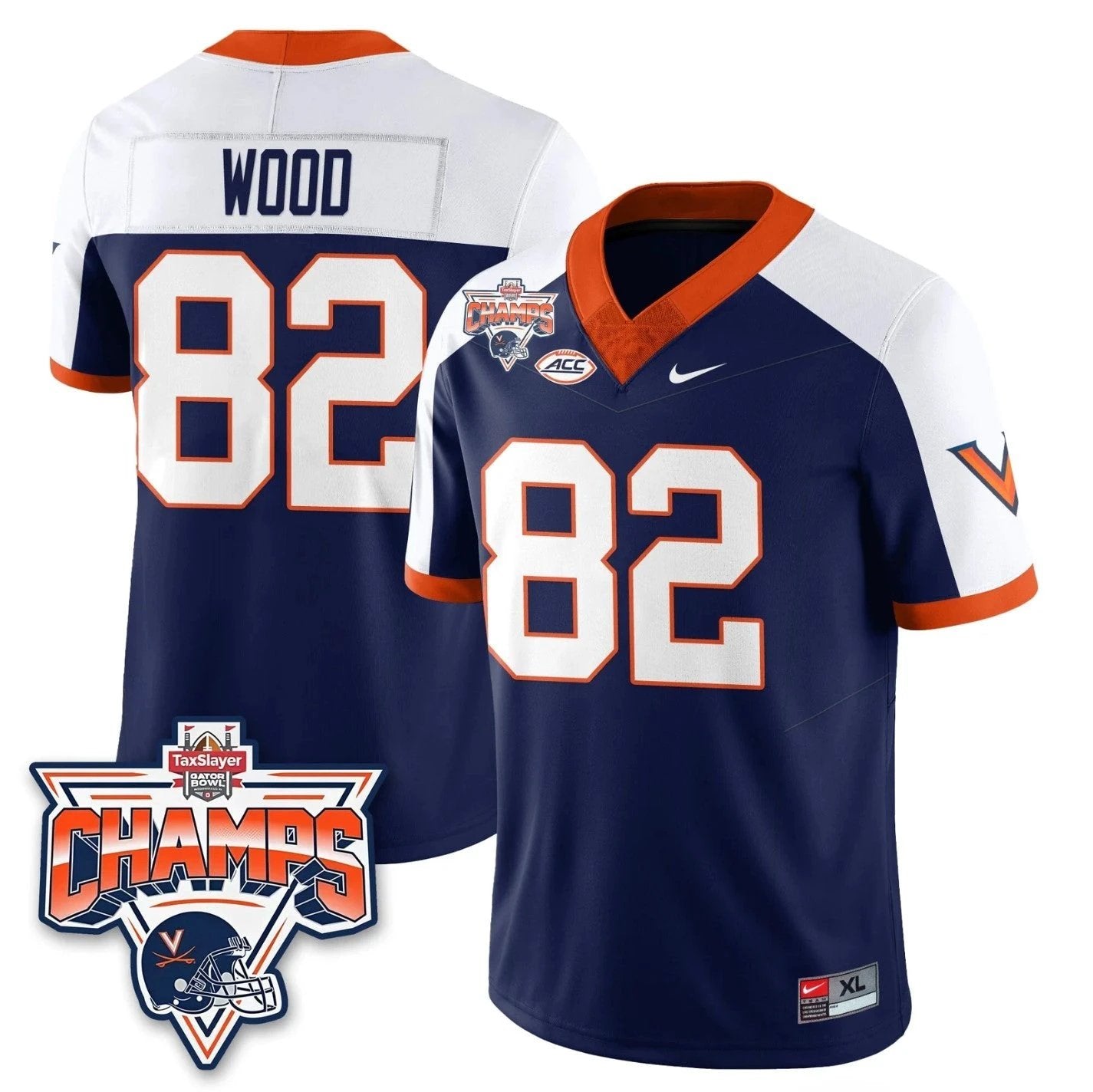 Eli Wood Jersey #82 Virginia Cavaliers 2025 Gator Bowl Champions Navy Alternate by NCAA Football Jersey