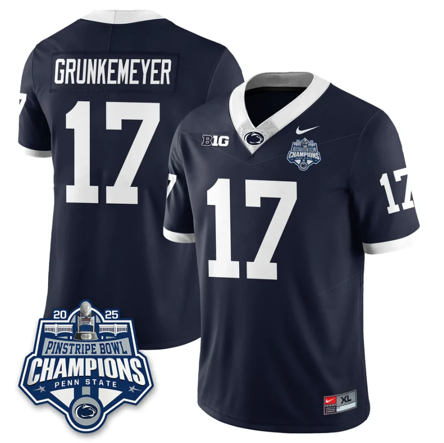 Ethan Grunkemeyer Jersey #17 Penn State 2025 Pinstripe Bowl Champions by My Store NCAA Football Jerseys