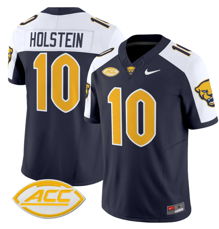 Eli Holstein Jersey #10 Pittsburgh Panthers Vapor Limited College Football Stitched Navy Alternate by My Store