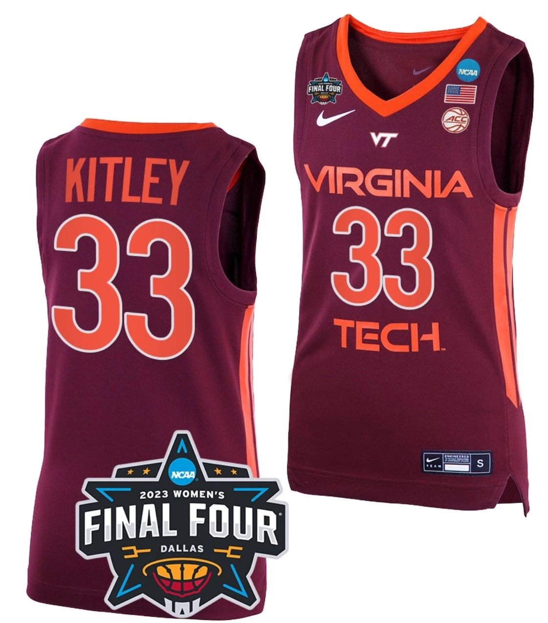 Elizabeth Kitley Jersey Virginia Tech Hokies College Basketball 2023 NCAA Final Four Maroon #33 by My store basketball