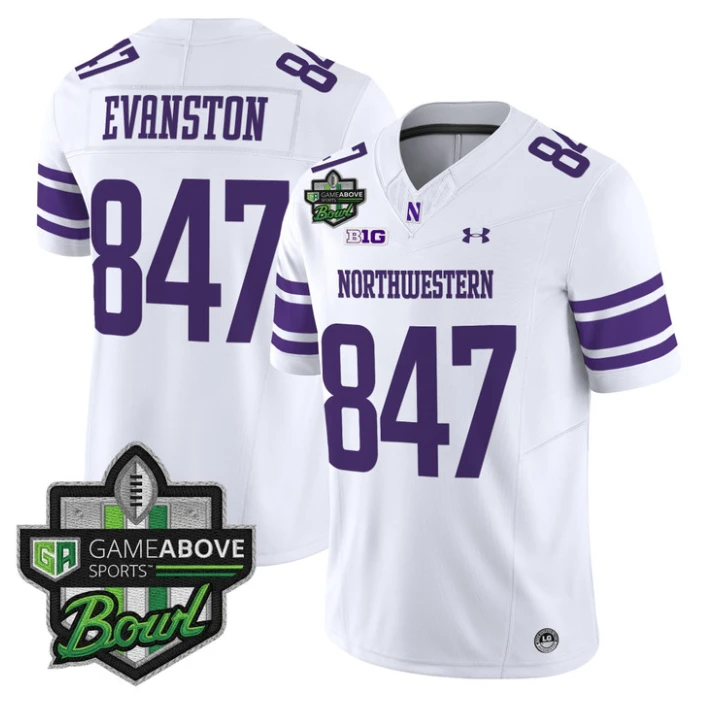 Evanston Jersey #847 Northwestern Wildcats 2025 GameAbove Sports Bowl by My Store NCAA Football Jerseys