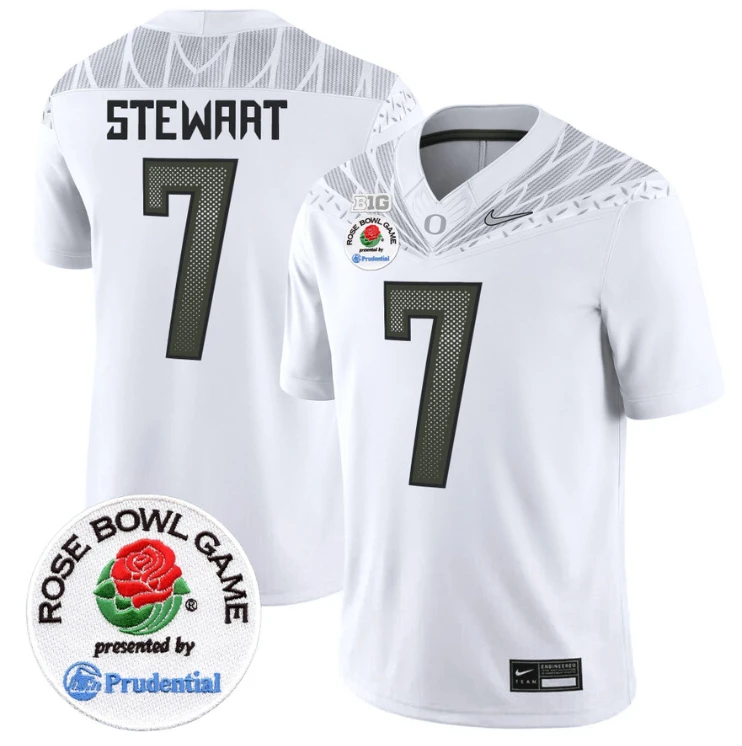 Evan Stewart Jersey #7 Oregon Ducks Rose Bowl Patch Vapor Limited V2 White by NCAA Football Jersey