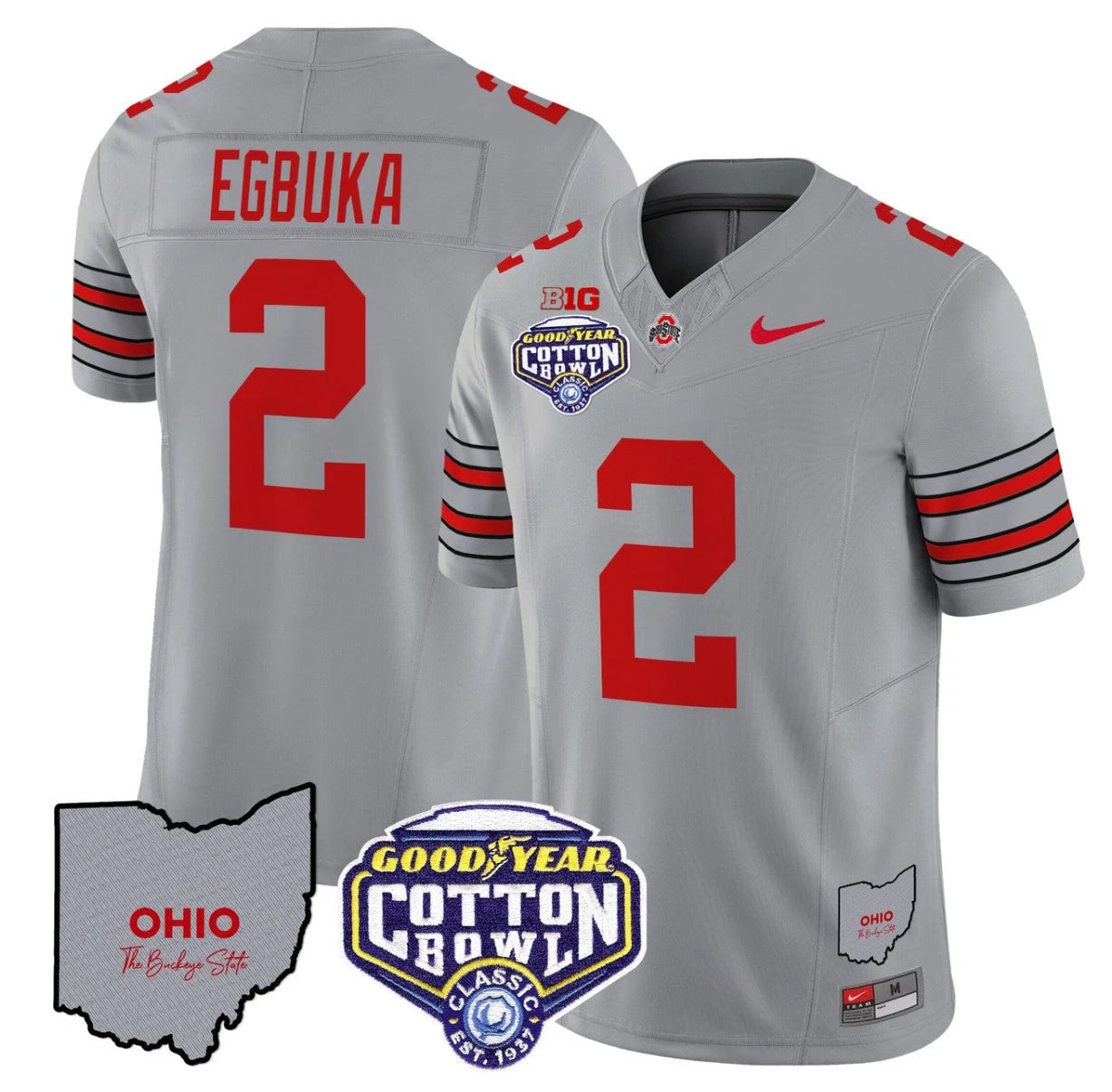 Emeka Egbuka Jersey #2 Ohio State Buckeyes Cotton Bowl Patch Stitched Gray by NCAA Football Jersey