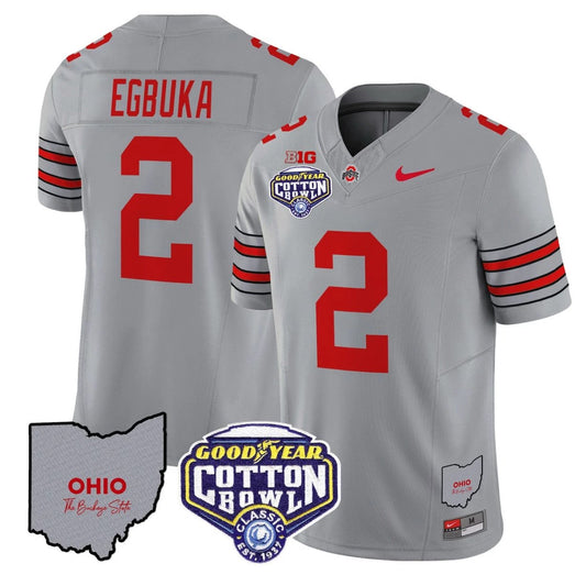 Emeka Egbuka Jersey #2 Ohio State Buckeyes Cotton Bowl Patch Stitched Gray by NCAA Football Jersey