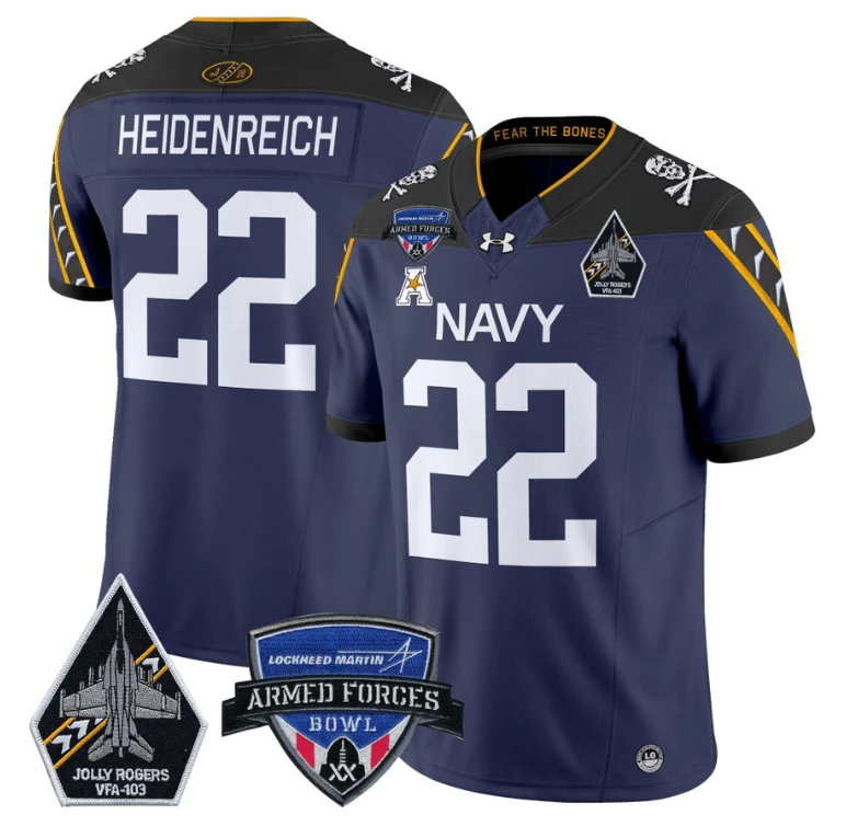 Eli Heidenreich Jersey #22 Navy Midshipmen 2025 Armed Forces Bowl Football Navy by My Store