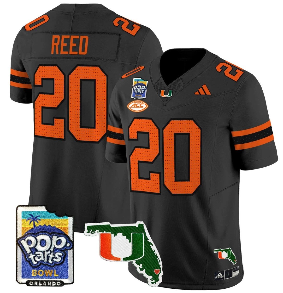 Ed Reed Jersey #20 Miami Hurricanes 2025 PopTarts Bowl Patch Black by My Store