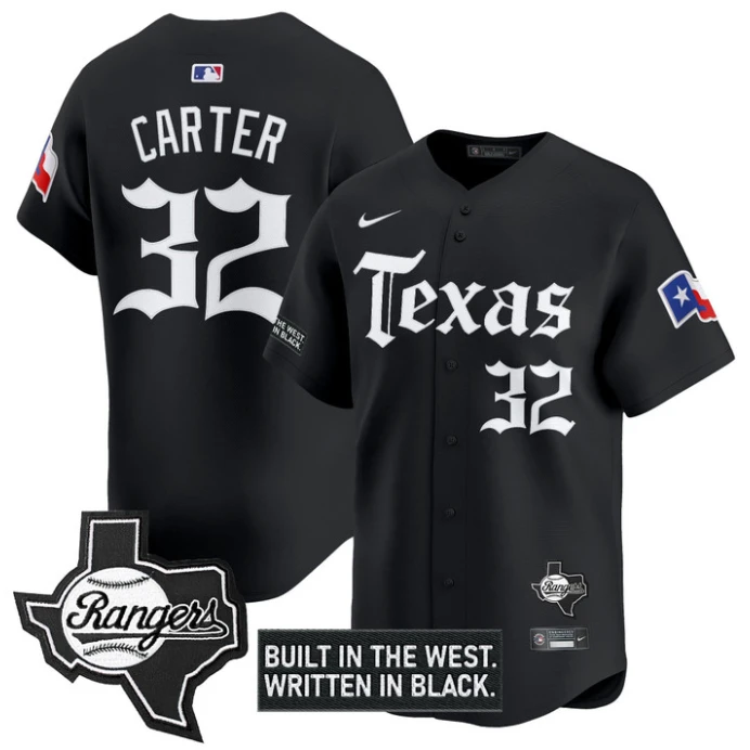 Evan Carter Jersey #32 Texas Rangers Gothic Frontier Edition Vapor Limited Stitched Black by My Store