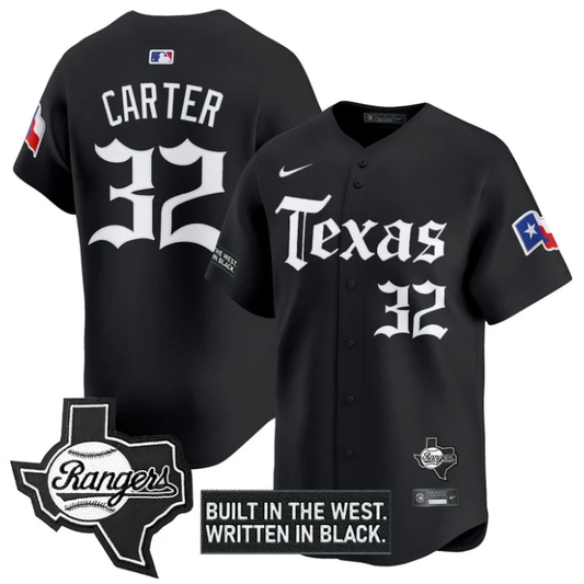 Evan Carter Jersey #32 Texas Rangers Gothic Frontier Edition Vapor Limited Stitched Black by My Store