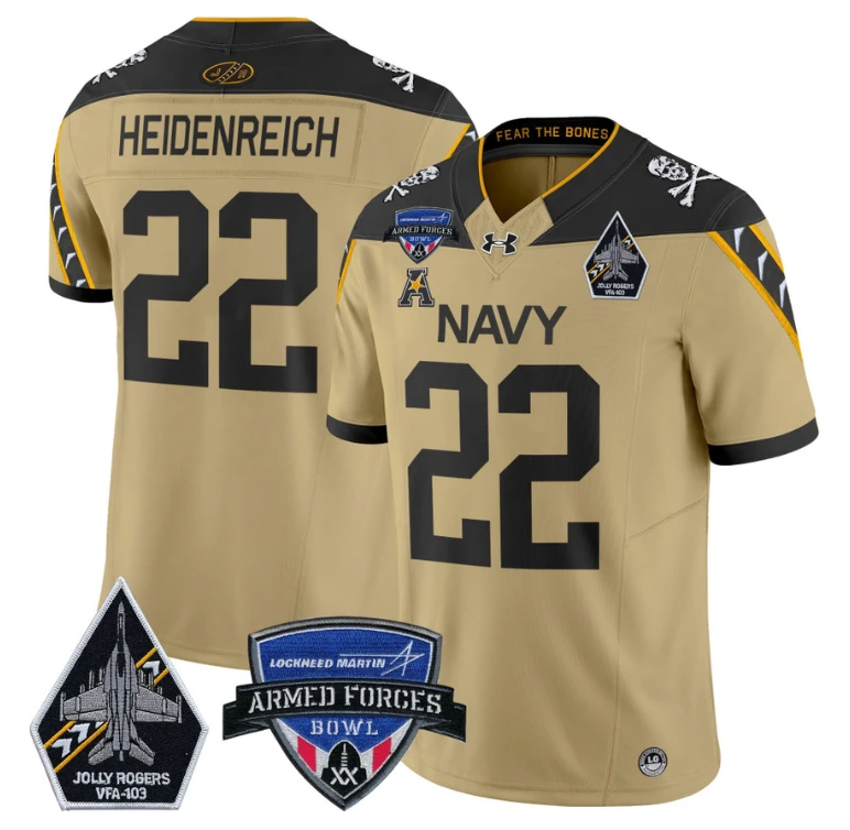 Eli Heidenreich Jersey #22 Navy Midshipmen 2025 Armed Forces Bowl Football Gold by My Store