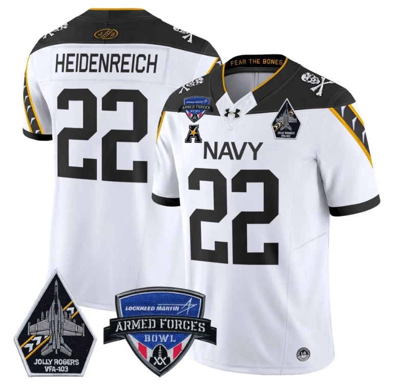 Eli Heidenreich Jersey #22 Navy Midshipmen 2025 Armed Forces Bowl Football White by My Store