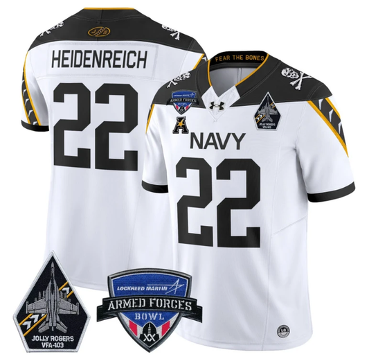 Eli Heidenreich Jersey #22 Navy Midshipmen 2025 Armed Forces Bowl Football White by My Store