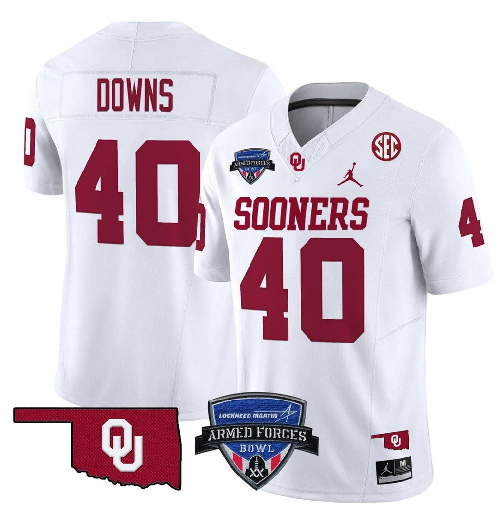 Ethan Downs Jersey #40 Oklahoma Sooners 2025 Armed Forces Bowl Patch White by My Store