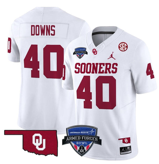 Ethan Downs Jersey #40 Oklahoma Sooners 2025 Armed Forces Bowl Patch White by My Store