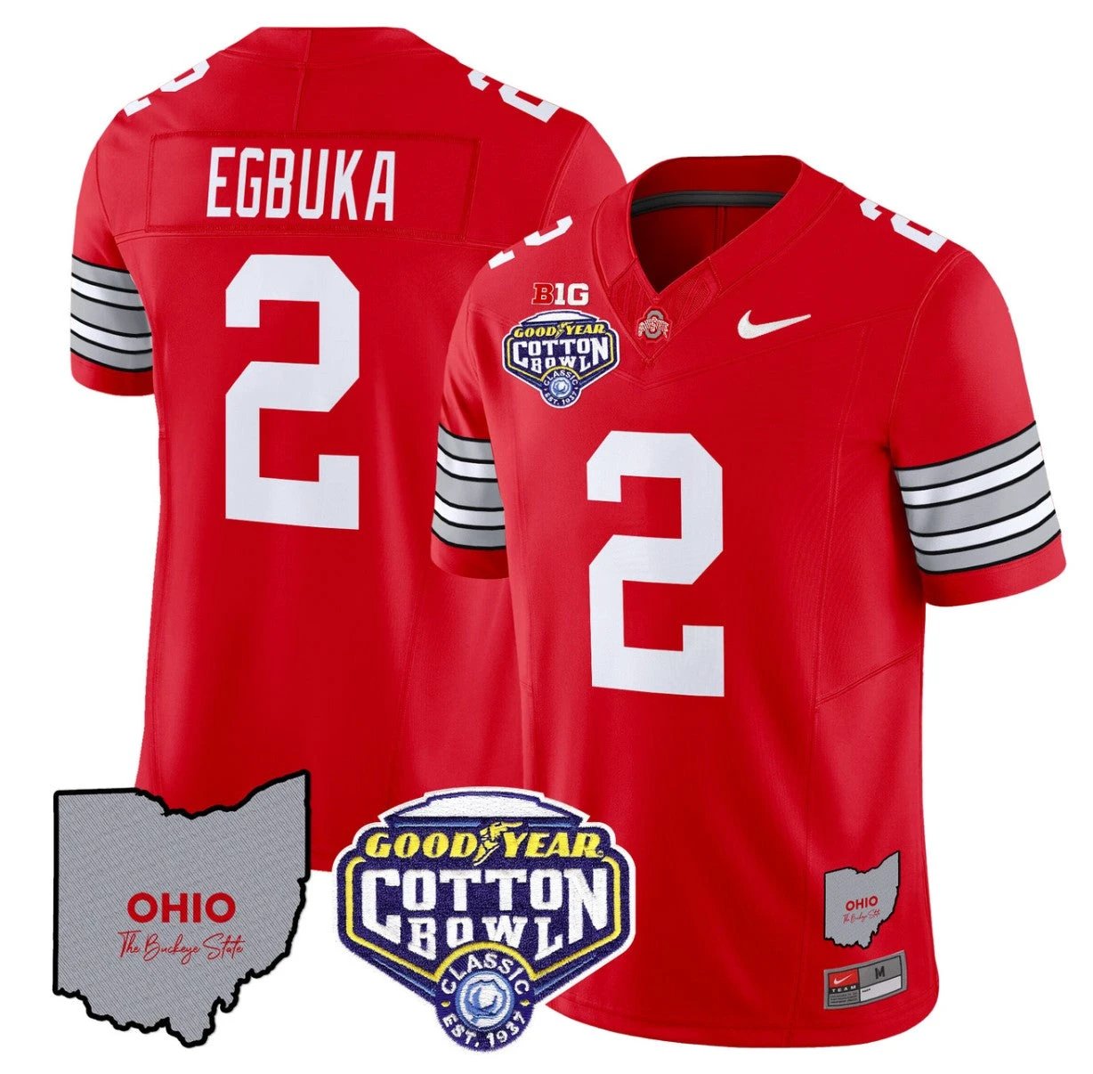 Emeka Egbuka Jersey #2 Ohio State Buckeyes Cotton Bowl Patch Stitched Red by NCAA Football Jersey