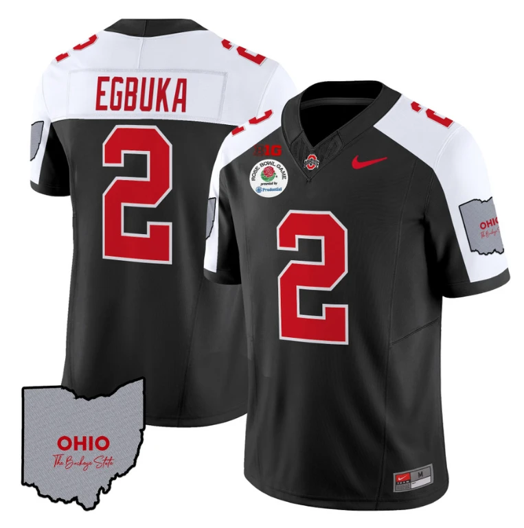 Emeka Egbuka Jersey #22 Ohio State Rose Bowl Patch Football V3 Black Alternate by NCAA Football Jersey