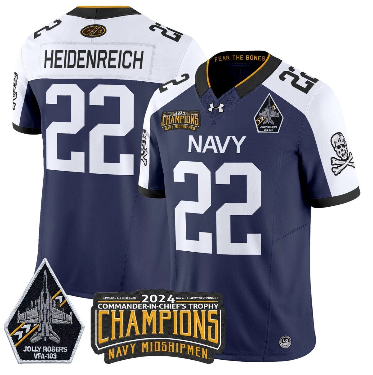 Eli Heidenreich Jersey 22 Navy Midshipmen Commander-in-chief's Trophy Navy Alternate by NCAA Football Jersey