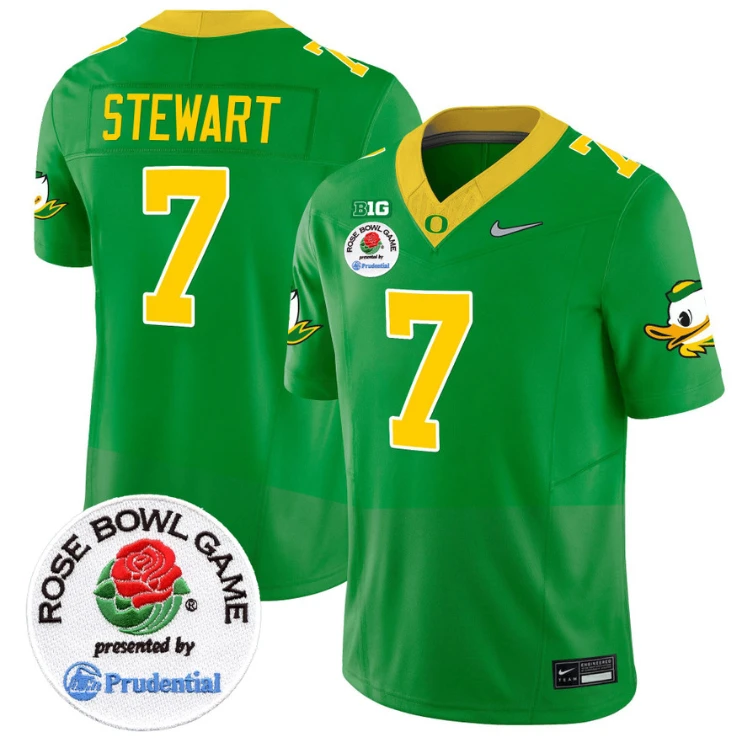 Evan Stewart Jersey #7 Oregon Ducks Rose Bowl Patch Vapor Limited V2 Green by NCAA Football Jersey