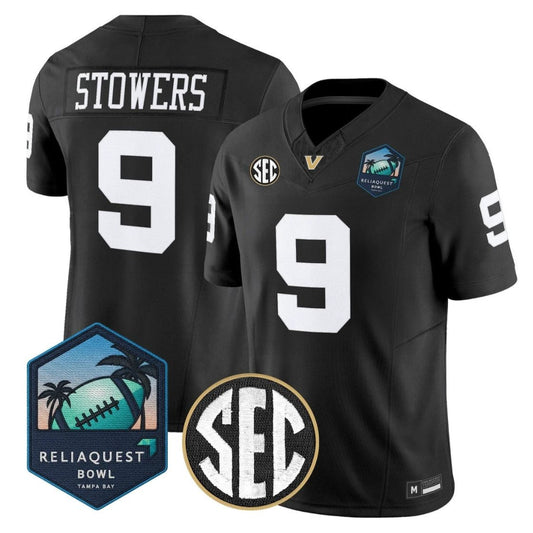 Eli Stowers Jersey #9 Vanderbilt Commodores 2025 ReliaQuest Bowl Stitched Black by NCAA Football Jersey