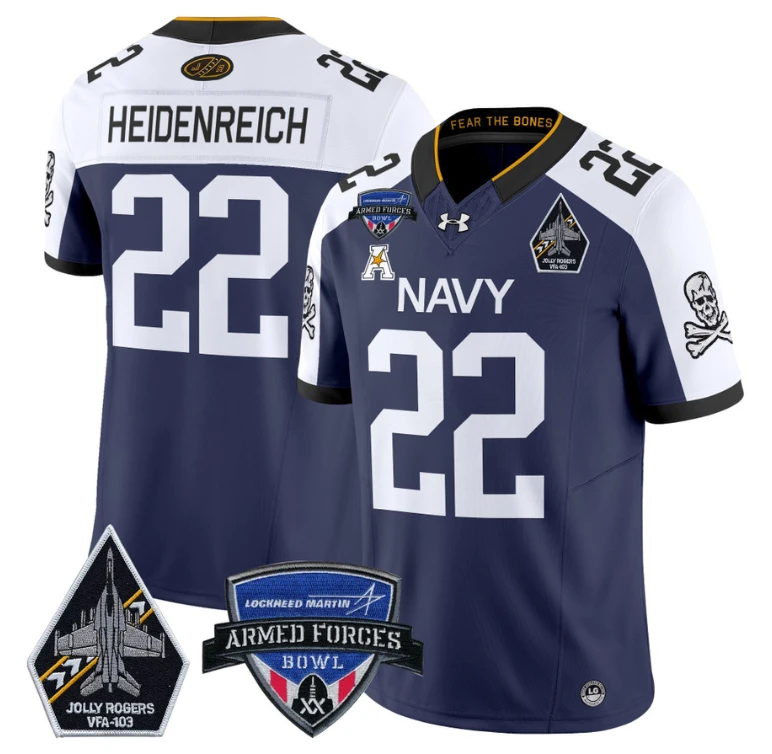 Eli Heidenreich Jersey #22 Navy Midshipmen 2025 Armed Forces Bowl Navy Alternate by My Store