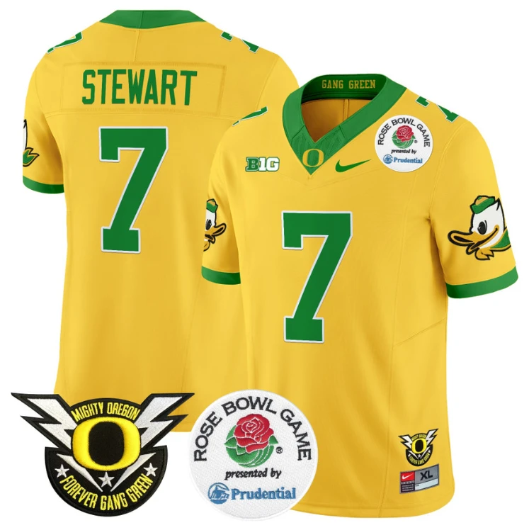 Evan Stewart Jersey #7 Oregon Ducks Football 2024 Rose Bowl Stitched Gold by NCAA Football Jersey