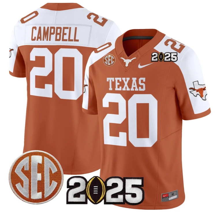 Earl Campbell Jersey #20 Texas Longhorns 2025 CFP Final Patch Orange Alternate by NCAA Football Jersey